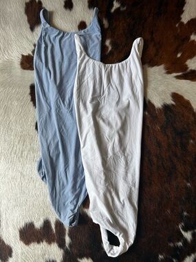 SMOOTHEZ Light Blue and White High Neck Bodysuits